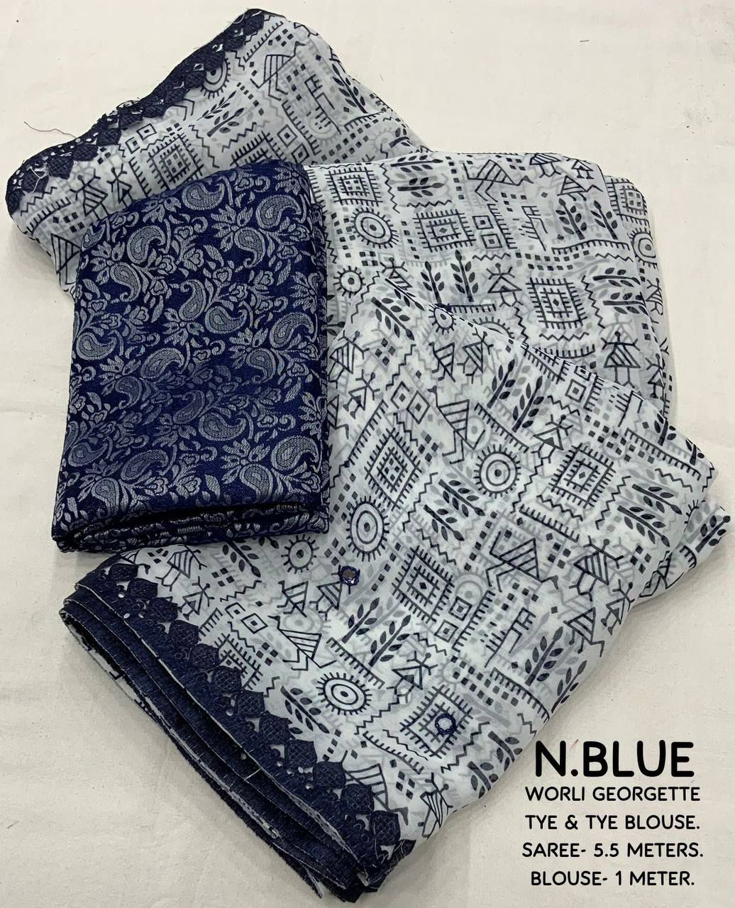 Warli Print Georgette Saree with Mirror Embellished Border - Image 4