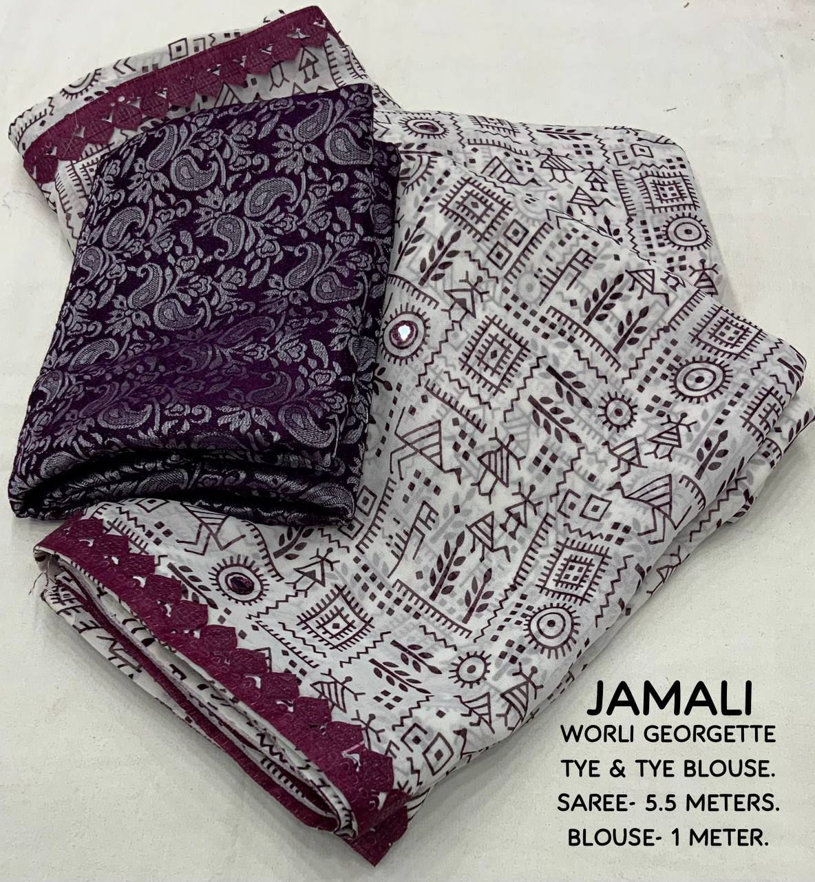 Warli Print Georgette Saree with Mirror Embellished Border - Image 2