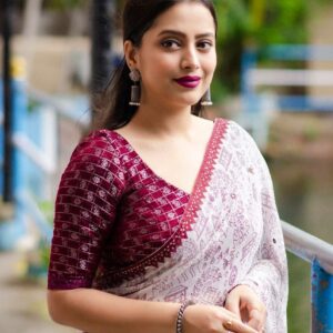 Soft Georgette Saree with Warli Print & Aari Mirror Border