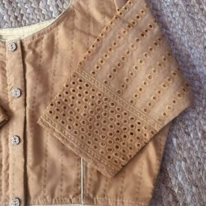 Elegant Jaipuri Hakoba Boat Neck Blouse with Wooden Button Detail