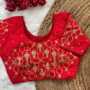 Elegant Phentam Heavy Silk Blouse with Golden Embroidery & Stone Work