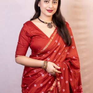 Luxury Redefined: Pure Chanderi Cotton Bandhani Saree with Mirror Work Blouse